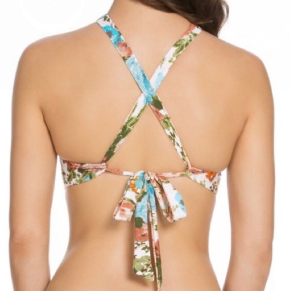 Soluna Swim Reversible Roses Halter Crisscross Bikini Top SZ L NWOT - Picture 3 of 6